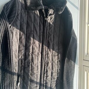 Black Quilted Jacket with Fur Collar